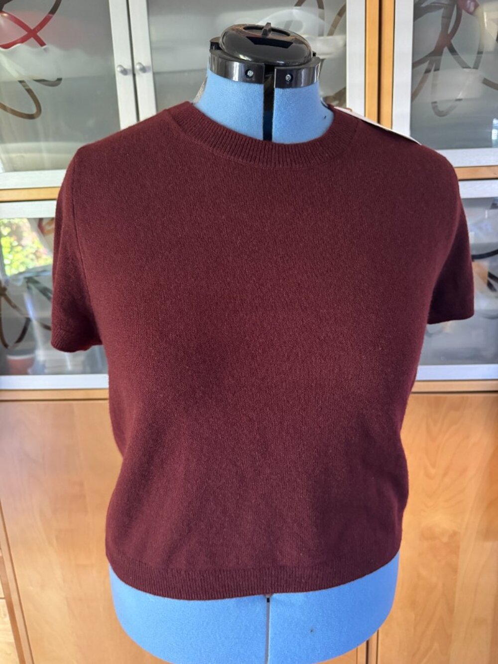 Quince Mongolian Cashmere Short Sleeve Sweater Crewneck Rich Burgundy NWT XL